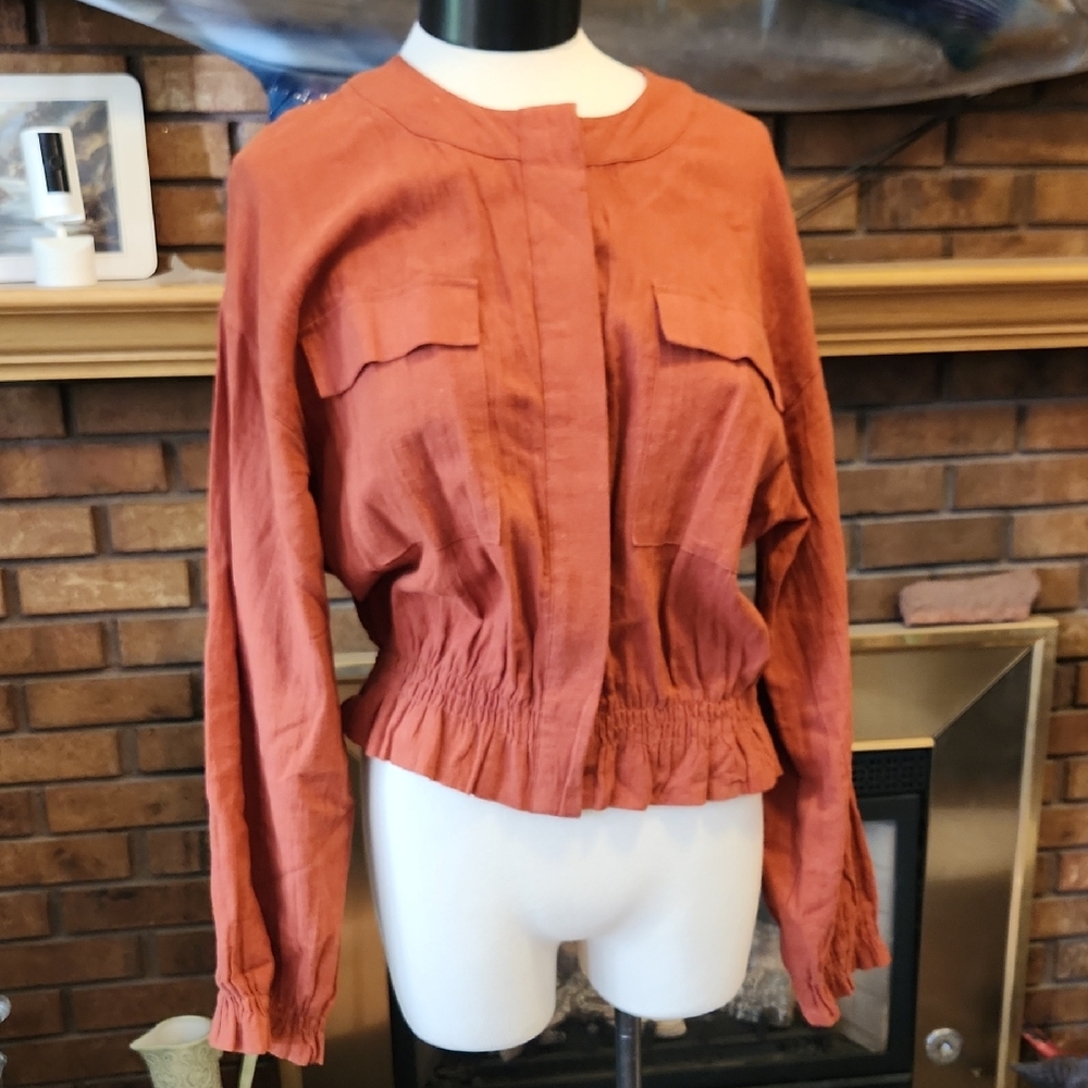 Mossimo Burnt Orange Structured Linen Cotton Blend Lightweight Jacket Size M